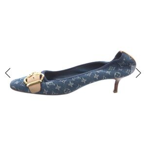 Louis Vuitton Kitten Heel Denim Monogram with Gold Accent
